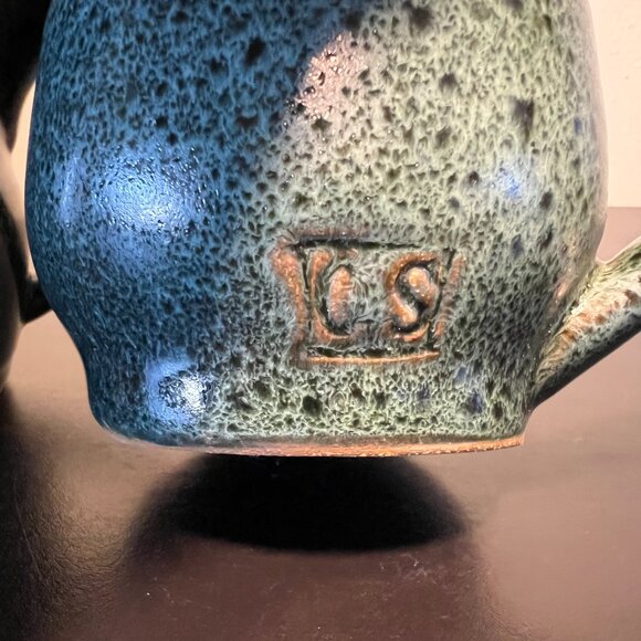 Pair of Handcrafted Green Glaze CS Pottery Mugs w/ Large Black Speckles - Picture 11 of 13